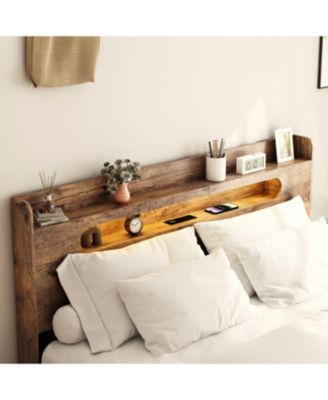  King Wood Bed Frame LED Headboard USB Storage
