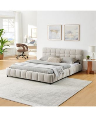 Queen Upholstered Bed Frame with Headboard & Storage Drawer - Beige