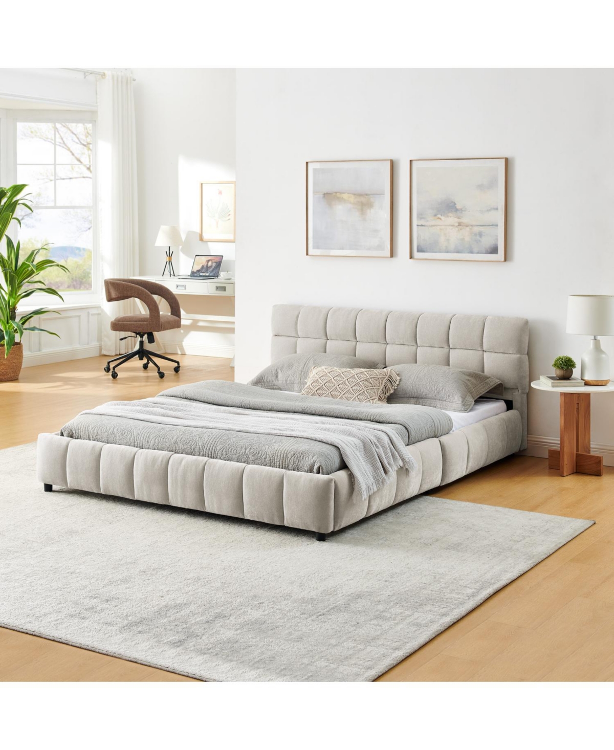 Streamdale Furniture Queen Upholstered Bed Frame with Headboard & Storage Drawer - Beige