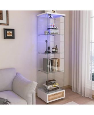 Streamdale Modern Glass Display Cabinet w/ Drawer & LED Lights