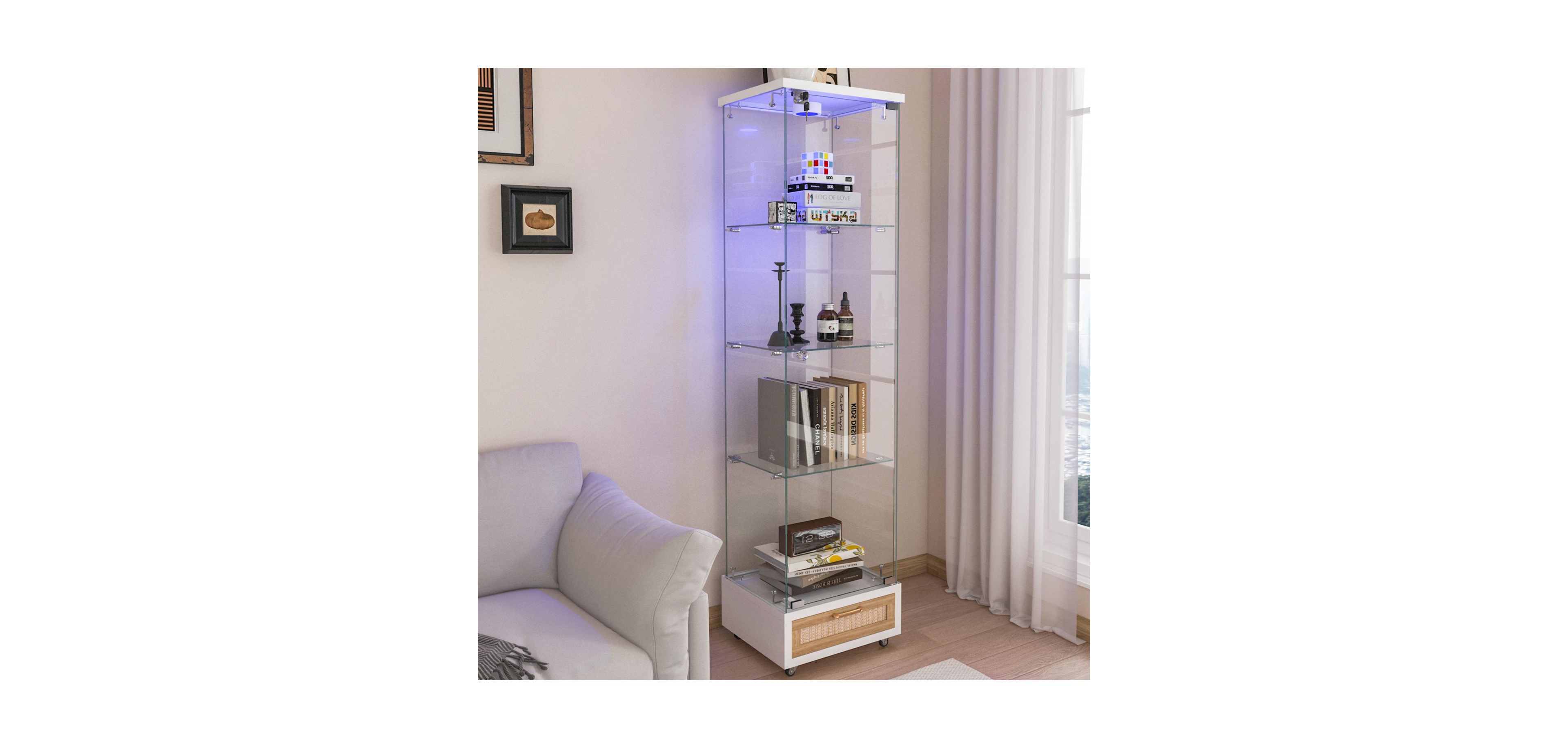 Streamdale Furniture Streamdale Modern Glass Display Cabinet w/ Drawer & Led Lights