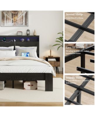 King Bed Frame with LED Headboard & USB Ports