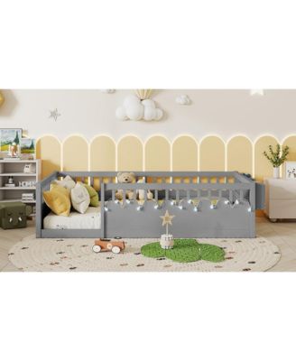 Montessori Floor Bed with Rails, Shelf & Light