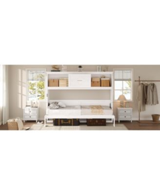 Twin Size Murphy Bed with Charging Station and a Drawer, White