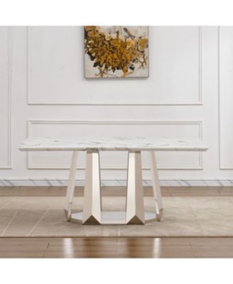 70" Faux Marble Dining Table, Mirrored Base