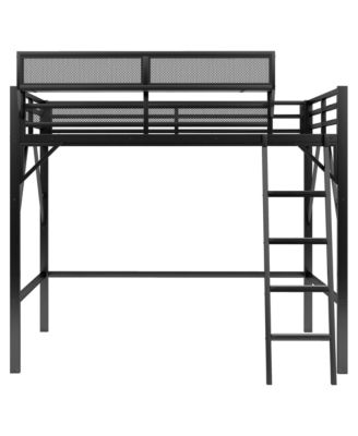 Queen Loft Bed with Shelves, Metal Frame