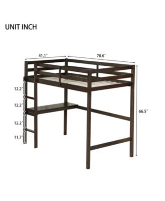 Espresso High Loft Bed with Desk & Guardrail