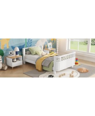 Twin Wood Platform Bed with Rails - White