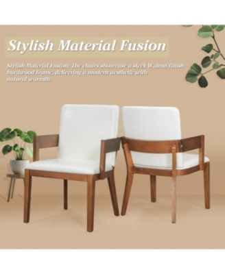 Modern Walnut Wood & White Glossy PU Leather Upholstered Dining Chairs Set of 2