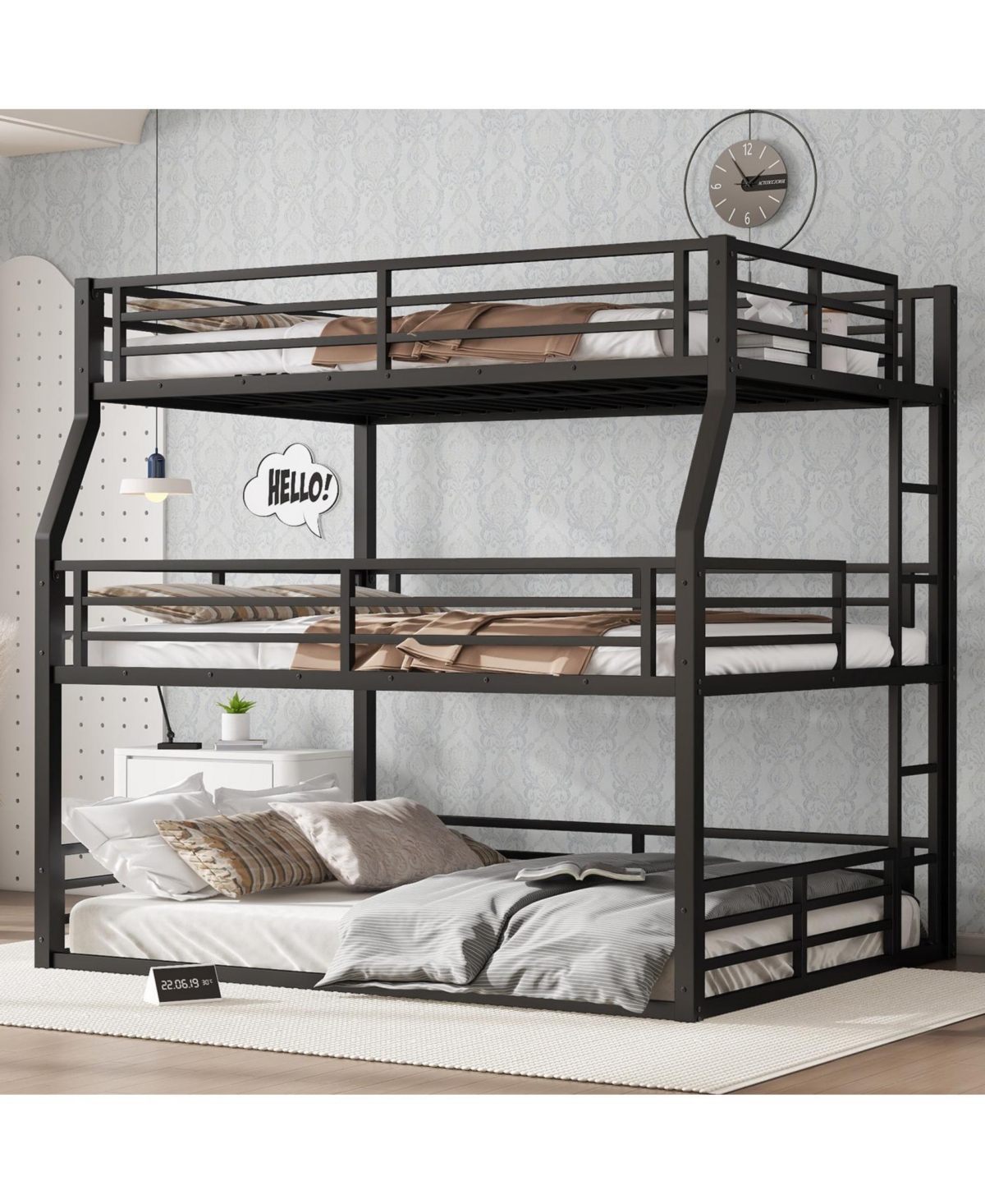 Streamdale Furniture Triple Bunk Bed, Full/Queen, Metal, Heavy-Duty