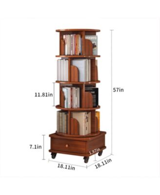 Rotating 5-Tier Corner Bookshelf with Drawer (Walnut)