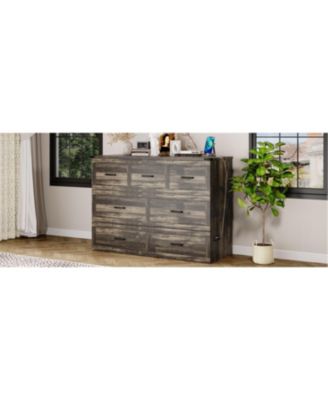 Murphy Bed Queen with Charging & Storage - Rustic Gray