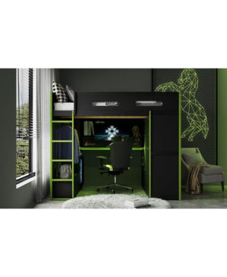 Loft Bed with Desk, Wardrobe & RGB LED