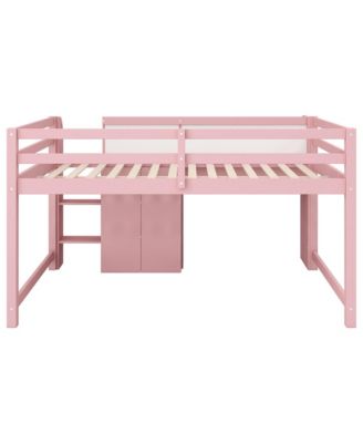Pink Low Loft Bed with Desk, Storage & Whiteboard