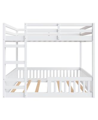 Full over Full Wood Bunk Bed with Ladder and Guardrails, White