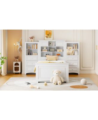 Twin Wood Platform Bed w/ Cabinet & 8 Drawers