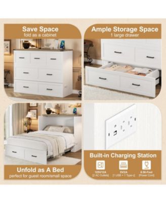  Murphy Bed Cabinet Full Size with Charging Station & Drawer
