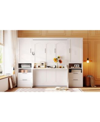 Full Size Murphy Wall Bed with Closet, Drawers and Shelves