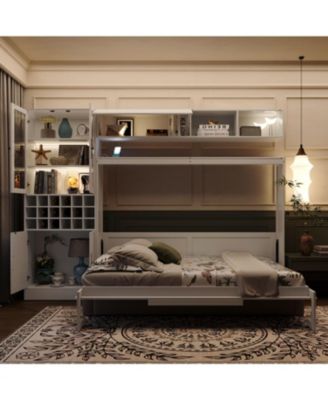 Full Size Murphy Bed Wall Bed with Sofa, Shelves USB & Light