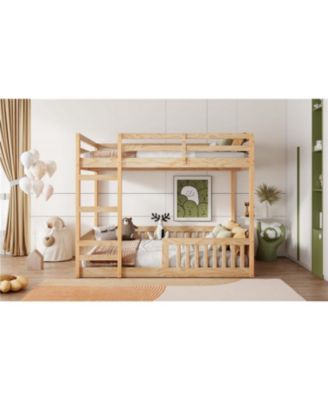 Full over Full Wood Bunk Bed with Ladder and Guardrails, Natural