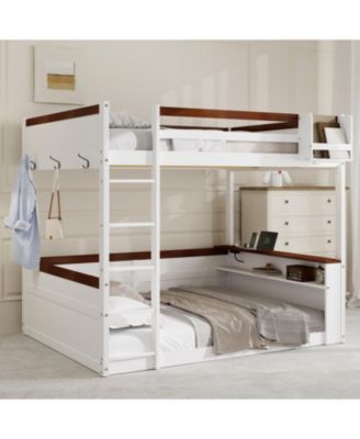 Queen Wooden Bunk Bed- Shelves, Storage, LED, USB