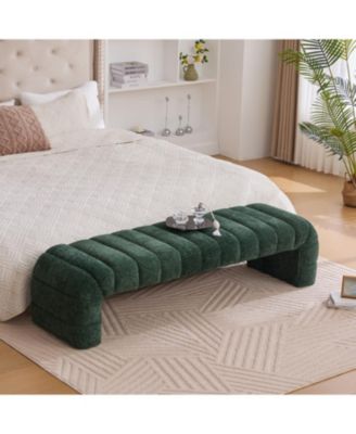  Modern Upholstered Bed Bench, Chenille Ottoman, Green
