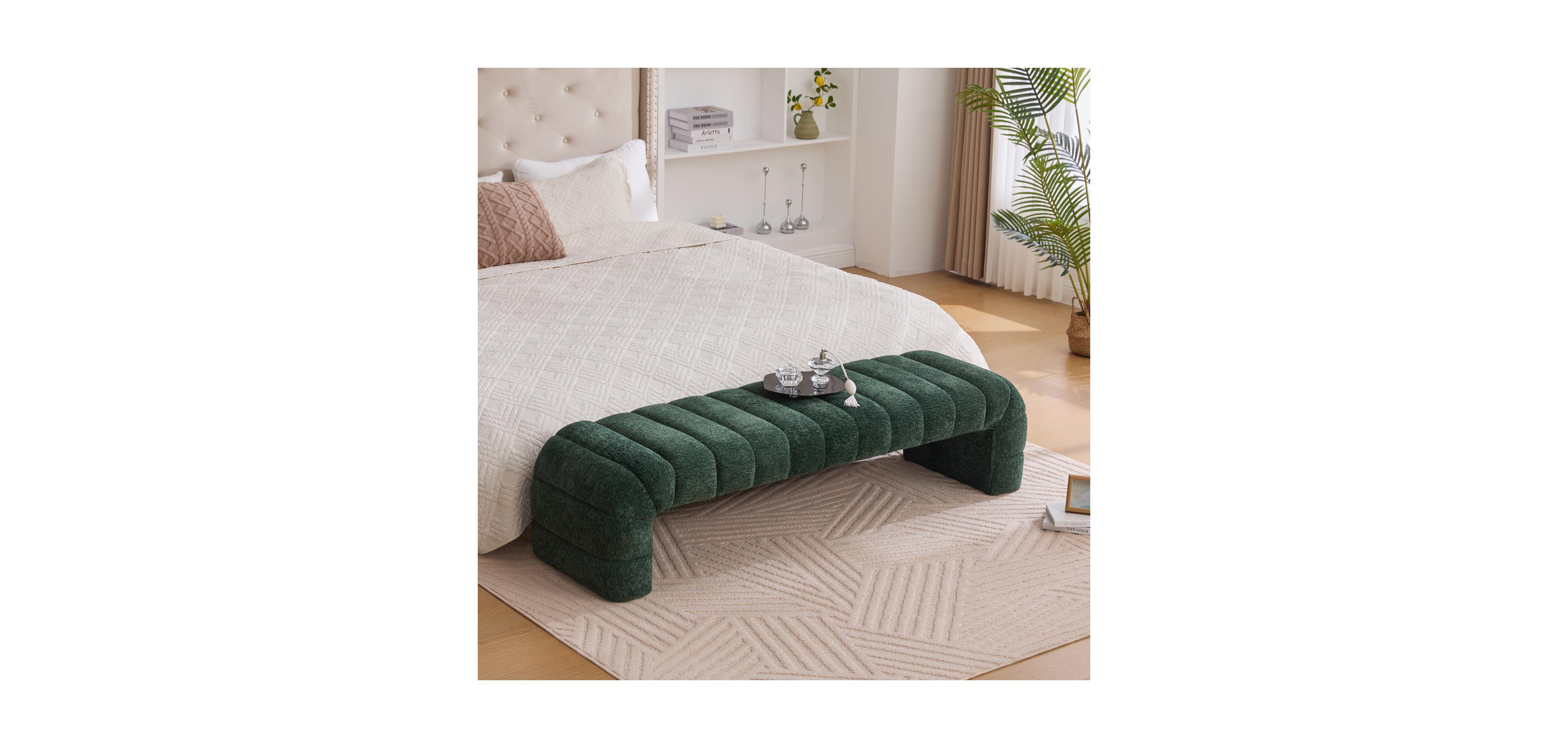 Streamdale Furniture Modern Upholstered Bed Bench, Chenille Ottoman, Green