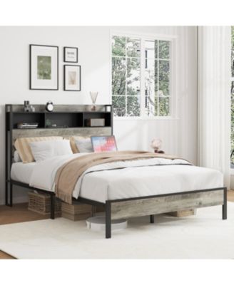 Wooden Platform Bed Frame with Storage & USB