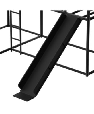 L-Shaped Bunk Bed with Slide and Short Ladder in Black
