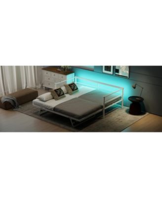 Twin Size Metal Daybed with LED and Adjustable Trundle, Pop Up Trundle