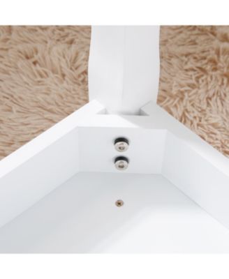 White Vanity Stool Padded Makeup Chair Bench with Solid Wood Legs