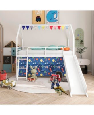 Streamdale Jack Metal Junior Loft Bed w/ Slide, Curtain & Stickers