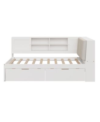 Wooden Twin L-Shaped Daybed with Storage, Bookcase & USB, White