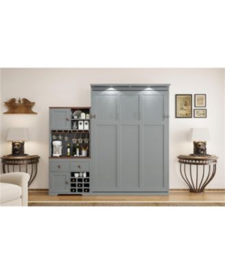 Queen Murphy Bed with Storage, Wine Rack & LED