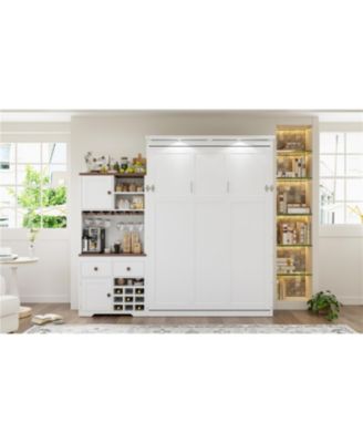 Queen Murphy Bed with Storage, Wine Rack & LED