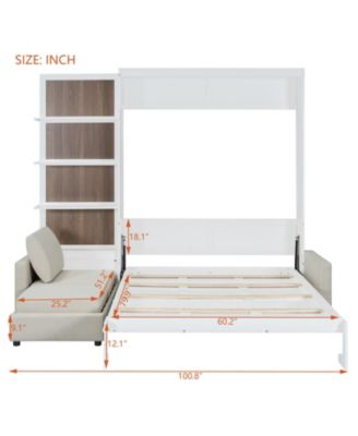 Streamdale Queen Size Murphy Bed Wall Bed with Sofa and Shelves
