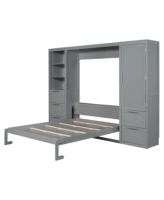  Queen Murphy Bed with Closet, Drawers & Shelves - Gray