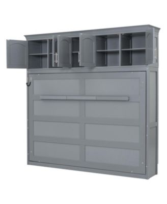 Queen Size Murphy Bed Wall Bed with Top Cabinets,Gray