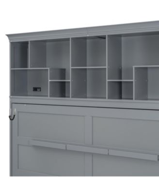 Queen Size Murphy Bed Wall Bed with Top Shelves & USB,Gray