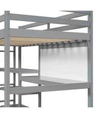 Twin Loft Bed with Shelves, Desk & Board - Gray