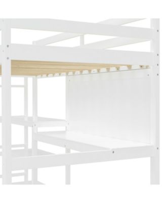 Twin Loft Bed with Shelves, Desk & Board - Gray