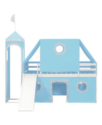 Twin Size Loft Bed with Slide Tent and Tower