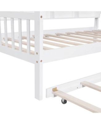Wooden Twin House Bed with Trundle & Shelf