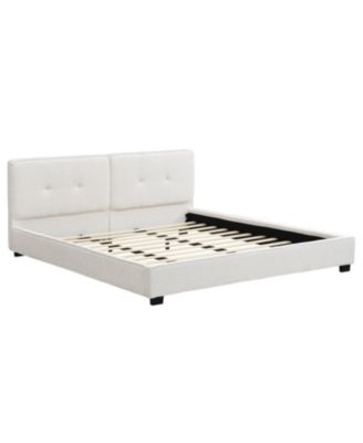 King Beige Boucle Bed Frame with Curved Tufted Headboard