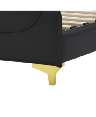  King Leather Wingback Bed Frame - Solid Slats, Easy Assembly