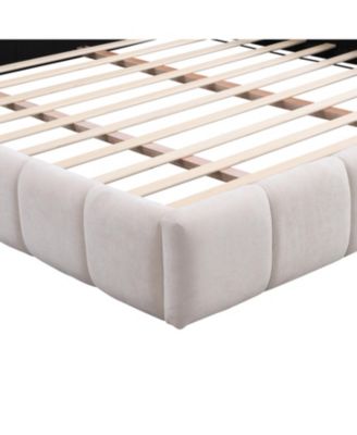 Elegant Beige Chenille Upholstered Bed with Checkerboard Design, King, Beige