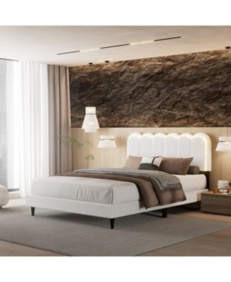 Lambswool Headboard Bed Frame w/ Light, Full