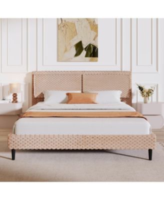 Streamdale Simple Modern Camel Plush Soft Bed Comfortable Backrest Bedroom Bed