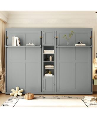 Dual Twin size Wall Murphy Beds with Cabinets and Shelves