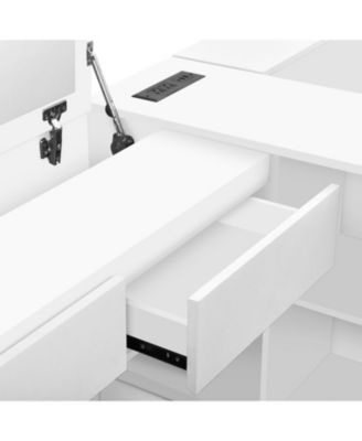 Full Size Wooden Platform Bed with 6 Drawers, Shelves and Dressing Table